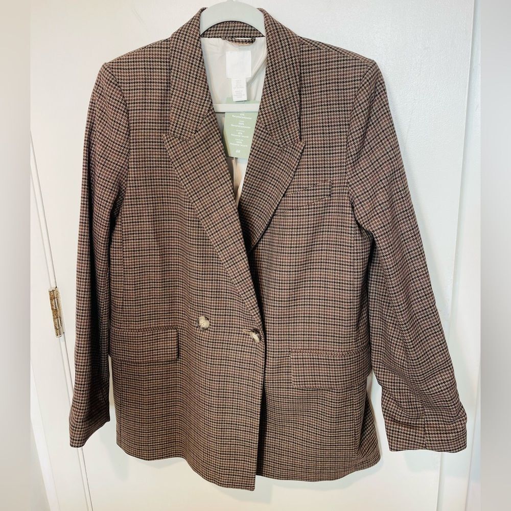 NEW ladies H&M double breasted brown tweed blazer jacket coat trendy y2k style